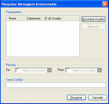 Caixa de diálogo Pesquisar Mensagens Armazenadas