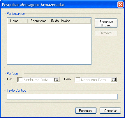 Caixa de diálogo Pesquisar Mensagens Armazenadas