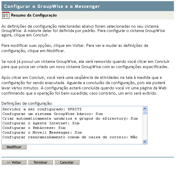 Página da Web Configurar o GroupWise e o Messenger