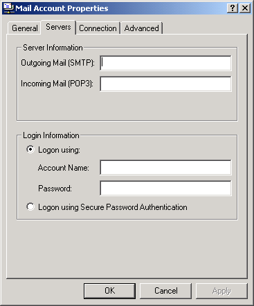 Informações do servidor de e-mail