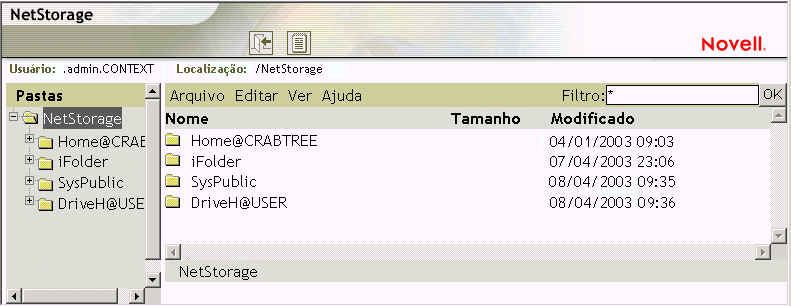 Exibi��o de pasta do NetStorage
