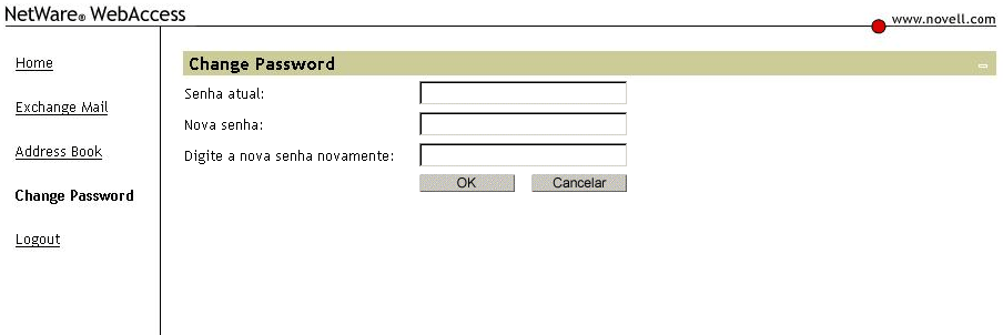Amostra da interface da máscara NetWare Web Access