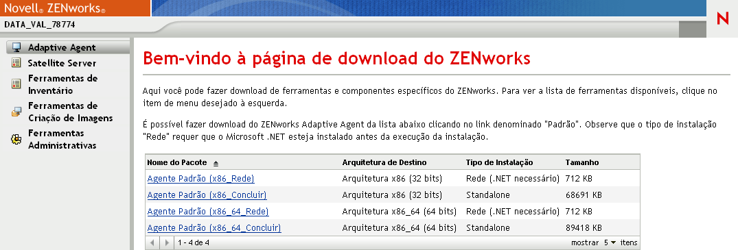 Página de download do ZENworks