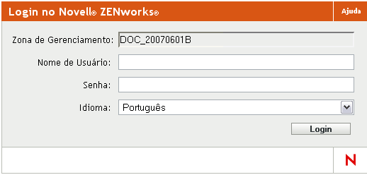 Caixa de diálogo de login no ZENworks