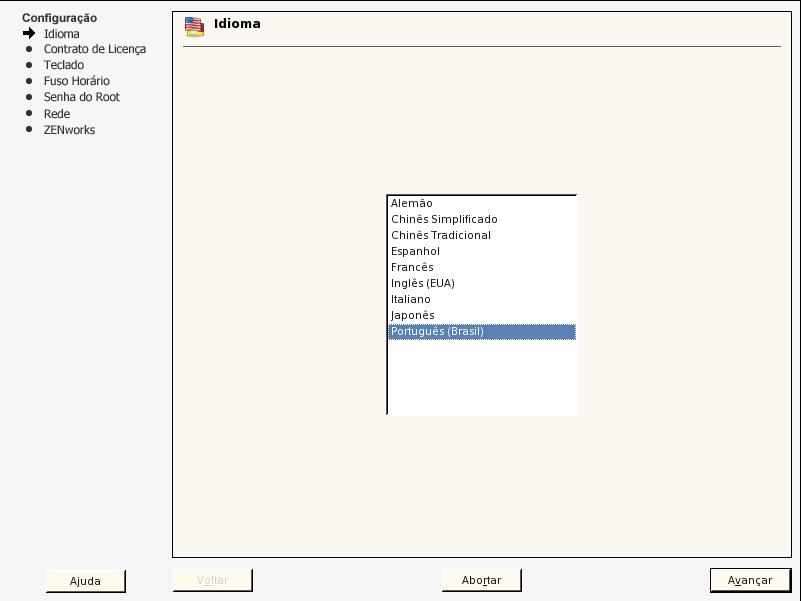 Assistente de Configuração > página Idioma
