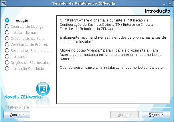 Assistente do Servidor Gerador de Relatórios do ZENworks
