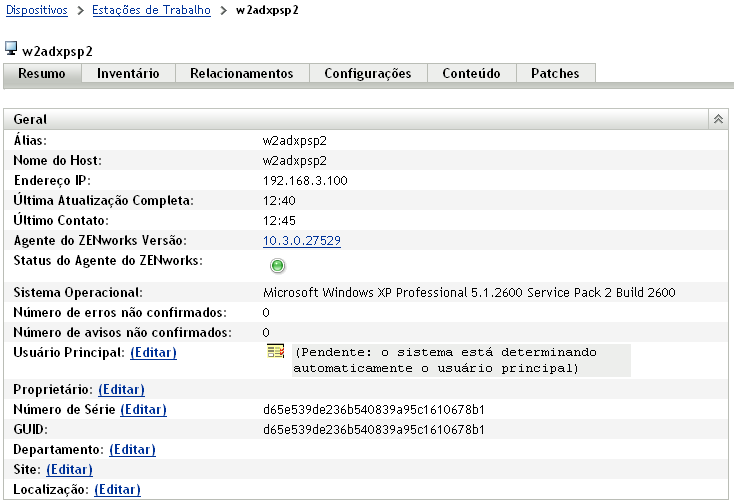 Detalhes gerais de um dispositivo de estação de trabalho