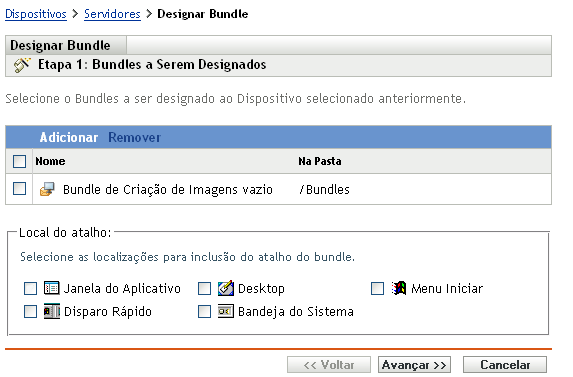 Assistente de Designação de Bundle - página Bundles a Serem Designados