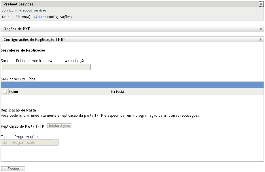 Configurações de replicação TFTP no nível da pasta