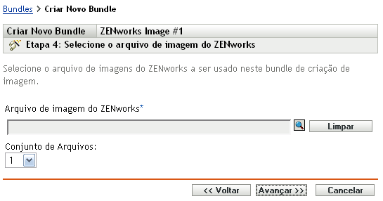 Assistente de Criação de Novo Bundle - página Selecione o Arquivo de Imagem do ZENworks