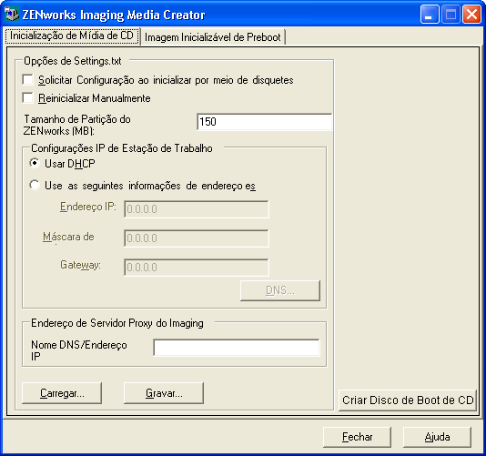 Guia Imaging Media Creator: CD Media Boot (Boot de Mídia de CD)