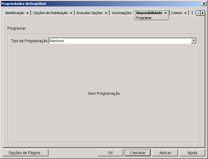 Objeto Aplicativo > guia Disponibilidade > Página Programar