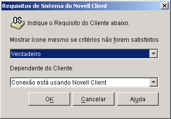 Caixa de diálogo Requisitos de Sistema do Novell Client