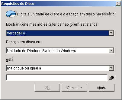 Caixa de diálogo Requisitos do Disco