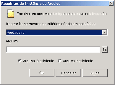 Caixa de diálogo Requisitos de Existência do Arquivo