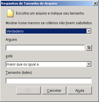 Caixa de diálogo Requisitos de Tamanho de Arquivo