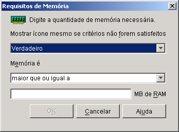 Caixa de diálogo Requisitos de Memória
