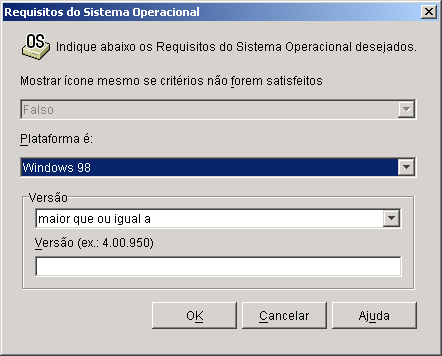 Caixa de diálogo Requisitos do Sistema Operacional