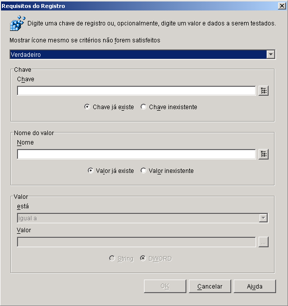 Caixa de diálogo Requisitos do Registro