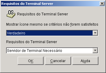Caixa de diálogo Terminal Server Requirements (Requisitos de Servidor de Terminal)