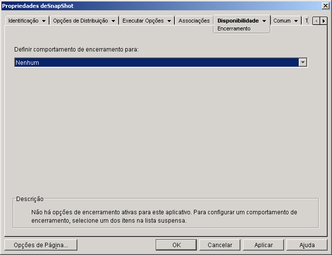 objeto Aplicativo > guia Disponibilidade > pgina Encerramento