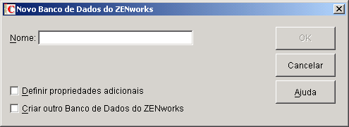 Caixa de diálogo Novo Banco de Dados do ZENworks