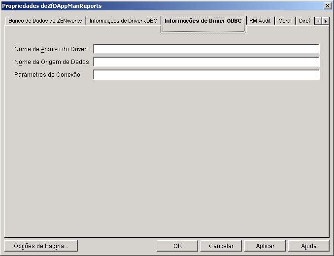 Página Informações de Driver ODBC