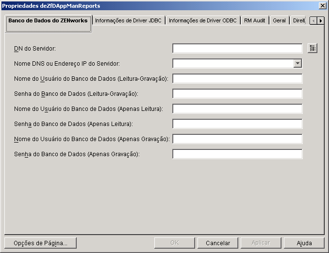 Página Banco de Dados do ZENworks
