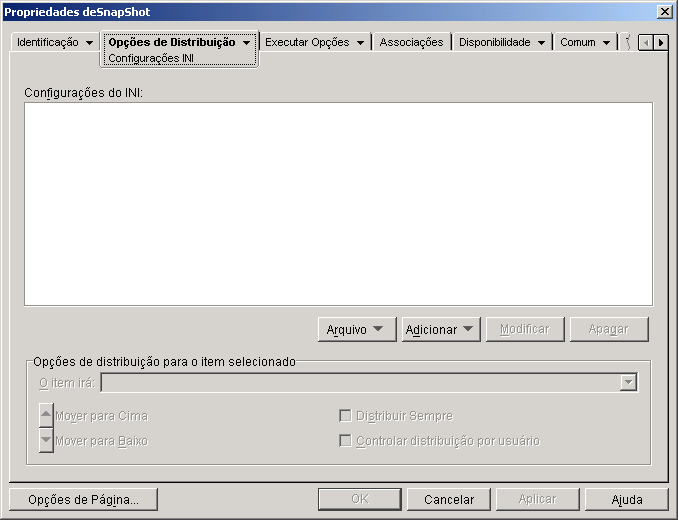 Página Configurações INI