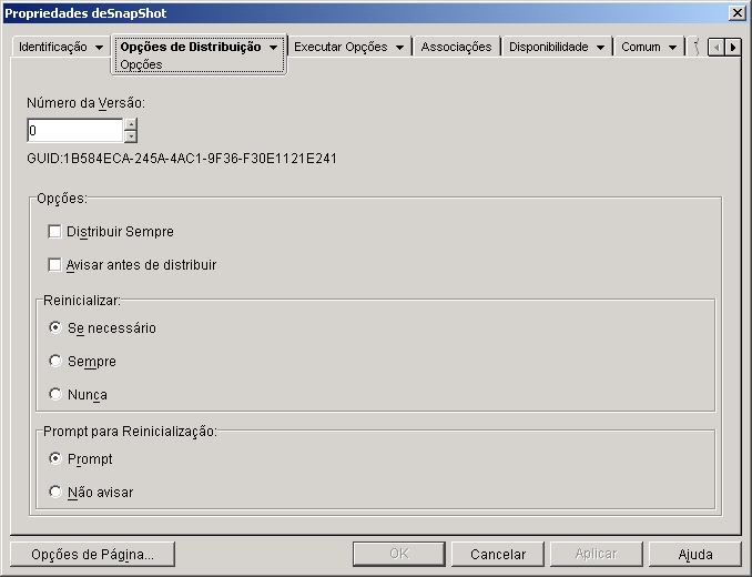 Objeto Aplicativo > guia Opções de Distribuição > página Opções