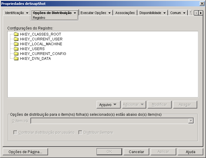 Página Registro do objeto Aplicativo