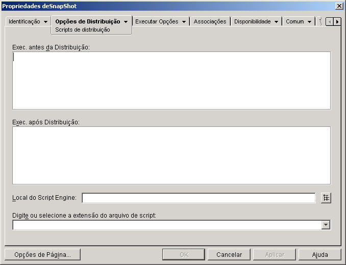 Objeto Aplicativo > guia Opções de Distribuição > página Scripts de Distribuição