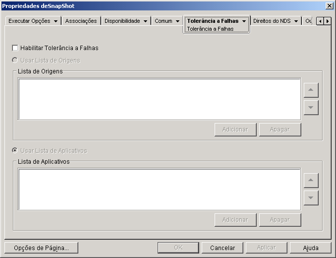 Objeto Aplicativo > guia Tolerância a Falhas > página Tolerância a Falhas