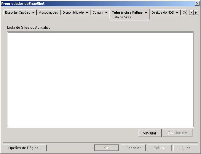 Objeto Aplicativo > guia Tolerância a Falhas > página Lista de Sites