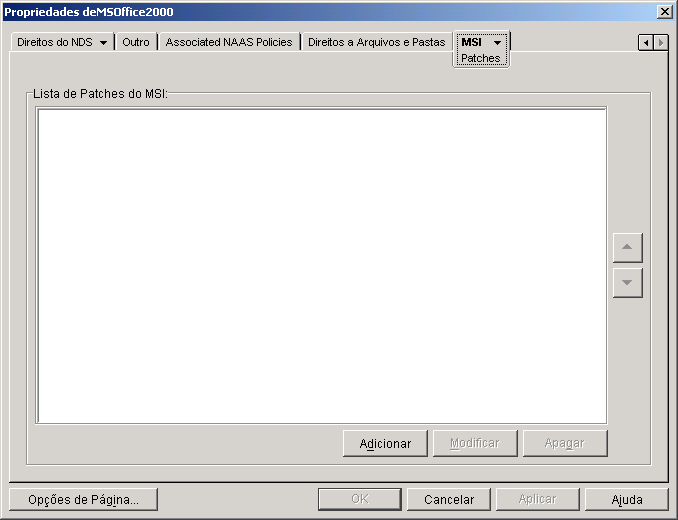 Objeto Aplicativo > guia MSI > página Patches