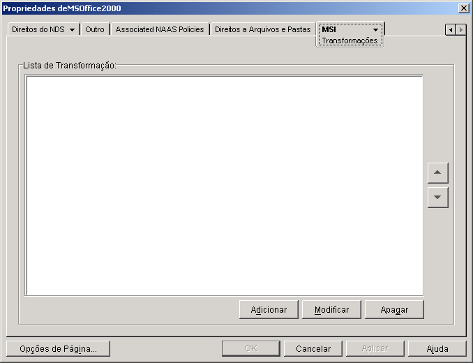 objeto Aplicativo > guia MSI > página Transformações