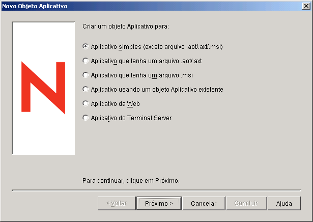 Caixa de dilogo Novo Aplicativo