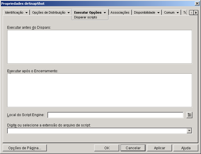 Objeto Aplicativo > guia Executar Opções > página Disparar Scripts