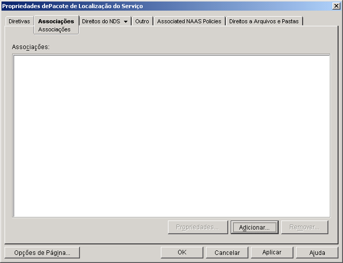 Pgina Associaes do Pacote de Localizao do Servio