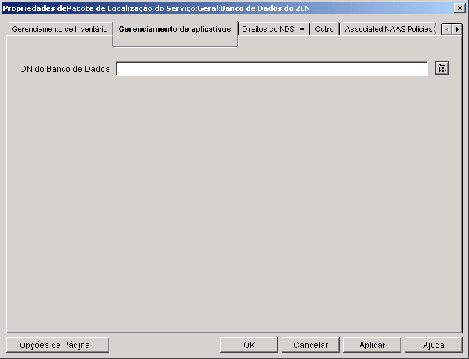 Página Banco de Dados de Gerenciamento de Aplicativos