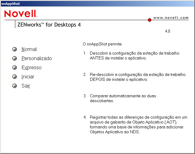 Menu principal do snAppShot