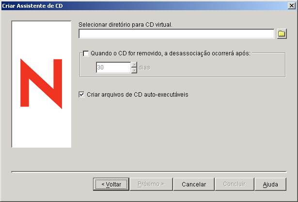 Assistente de Criação de CD: Página Selecionar Diretório