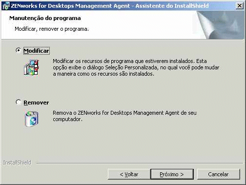 Imagem da tela da caixa de dilogo de manuteno do Agente de Gerenciamento do ZfD.