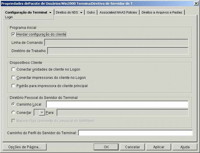 Pgina de login para a diretiva do Servidor de Terminais Windows