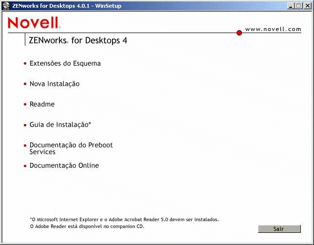 Página de instalação principal do ZfD