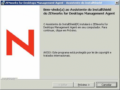 Página de boas-vindas do programa de instalação do Agente de Gerenciamento do ZfD