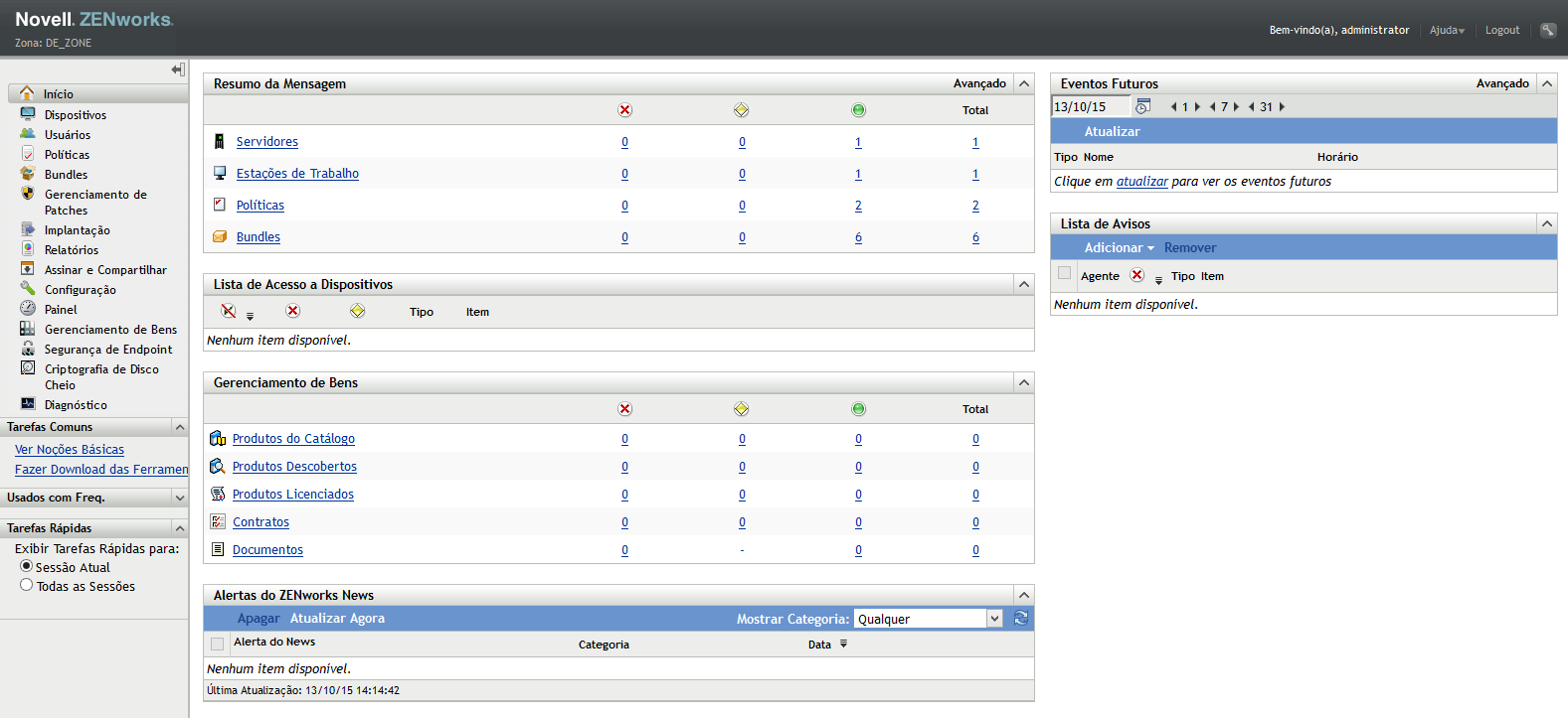 Página Início do ZENworks Control Center