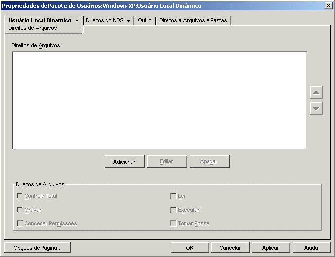 A pgina Direitos de Arquivos da poltica de DLU.