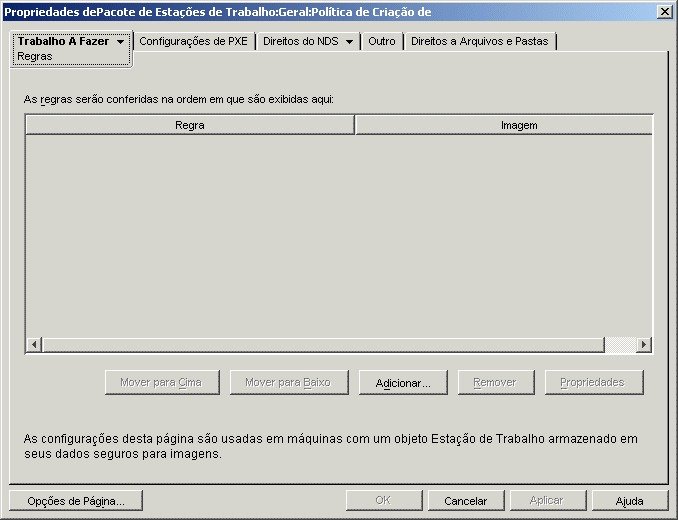 A pgina Regras da poltica de Criao de Imagens da Estao de Trabalho.