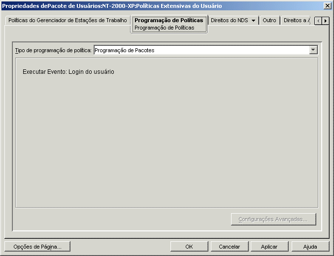 A pgina Programao de Polticas de Polticas Extensivas do Usurio.